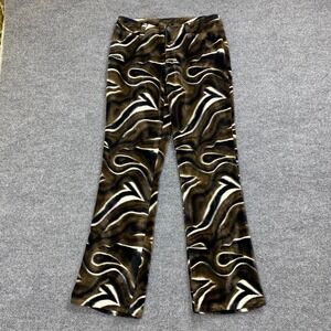 JOY JEANS Womens Velour Flare Pants Abstract Print Brown Black White Size M